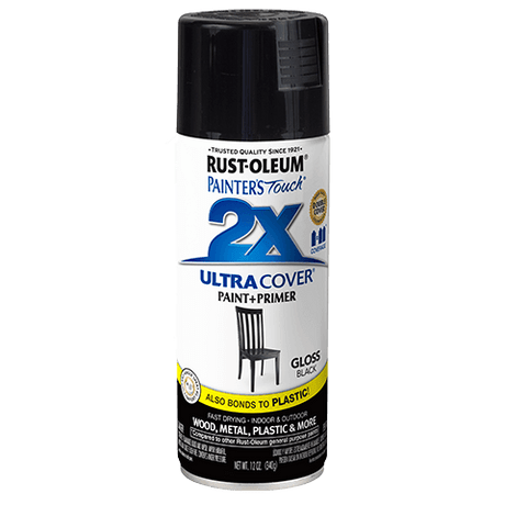 RUST-OLEUM 12 OZ Painter's Touch 2X Ultra Cover Gloss Spray Paint - Gloss Black BLACK