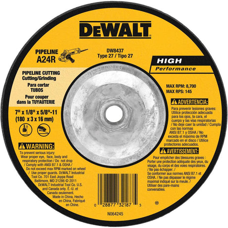 Dewalt 7 IN. X .045 IN. X 7/8 IN. High Performance Pipeline Wheel Type 27