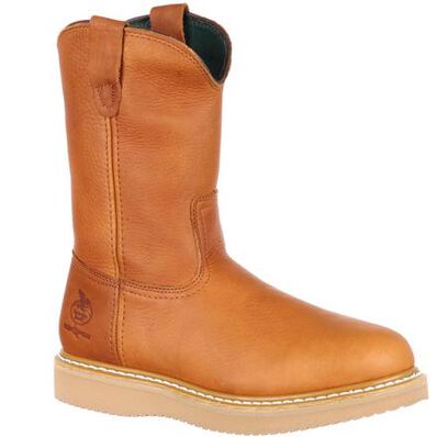 Georgia Boot Wedge Sole Pull-On Wellington Work Boot, Mens BARRA_GOLD