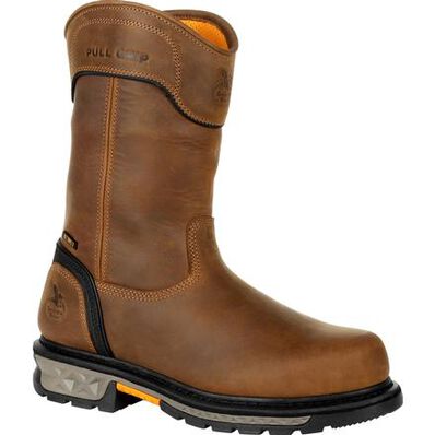 Georgia Boot Waterproof Composite Toe Pull-On Work Boot, Mens BROWN