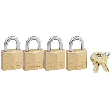 Master Lock Solid Body Padlock, Brass, 3/4in, 4 pack
