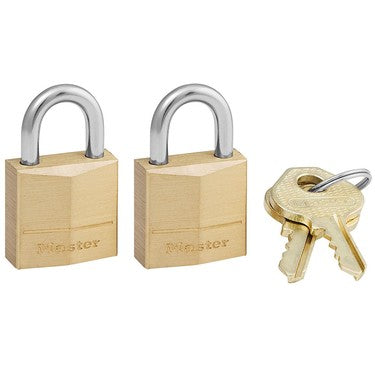 Master Lock Solid Body Padlock, Brass, 3/4in, 2 pack