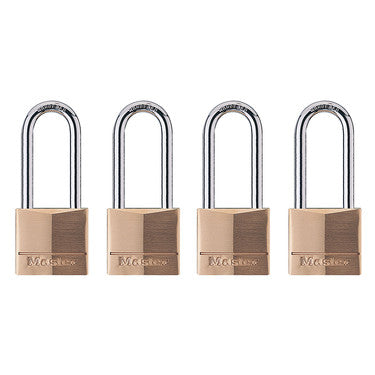 Master Lock Solid Body Padlock, Brass, 1-9/16in, 2in Shackle, 4 pack BRASS