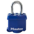 Master Lock Laminated Padlock, 1-9/16in, Covered, Blue