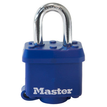 Master Lock Laminated Padlock, 1-9/16in, Covered, Blue