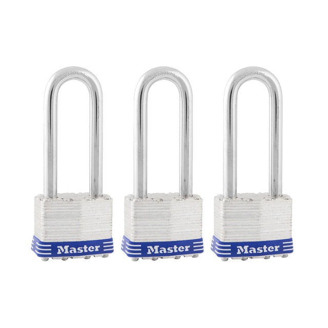 Master Lock Laminated Pin Tumbler Padlock, 1-1/2in Shackle, 3 pack