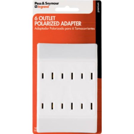 Pass & Seymour Polarized 6 Outlet Tap, White WHITE / 15A