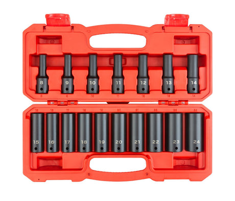 Tekton 1/2 Inch Drive Deep 6-Point Impact Socket Set, 17-Piece (8-24 mm) 1/2_DR