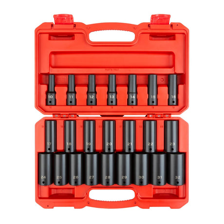 Tekton 1/2 Inch Drive Deep 6-Point Impact Socket Set, 23-Piece (10-32mm) 1/2_DR