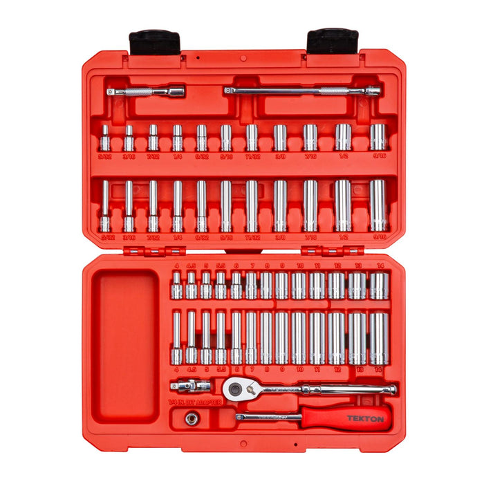 Tekton 1/4 Inch Drive 6-Point Socket & Ratchet Set, 55-Piece (5/32-9/16 in., 4-14 mm)