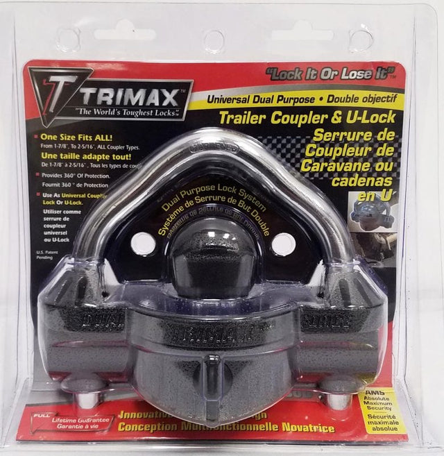 Trimax Deluxe Universal Dual Purpose Trailer Coupler Lock with Integrated U-Lock