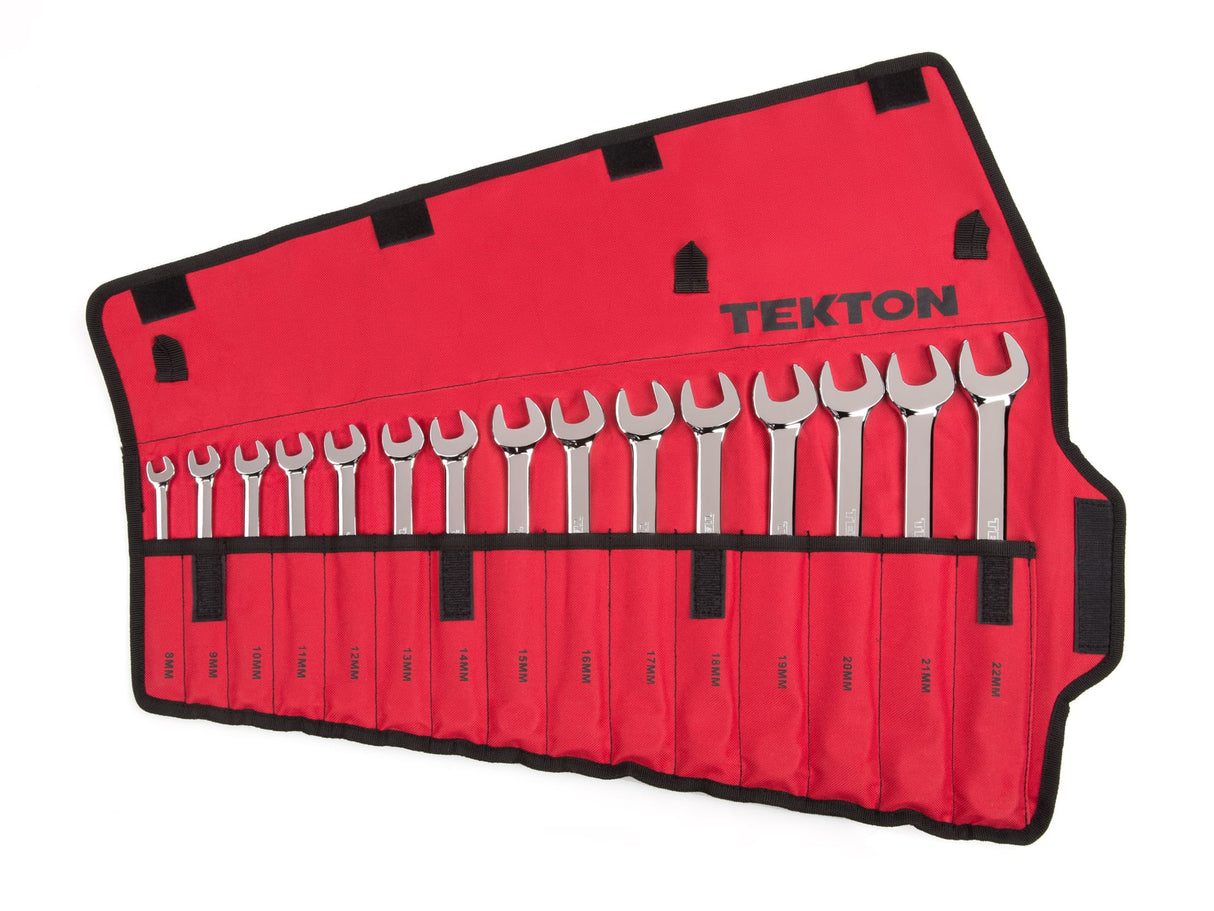 Tekton Combination Wrench Set, 15-Piece (8-22 mm) - Pouch