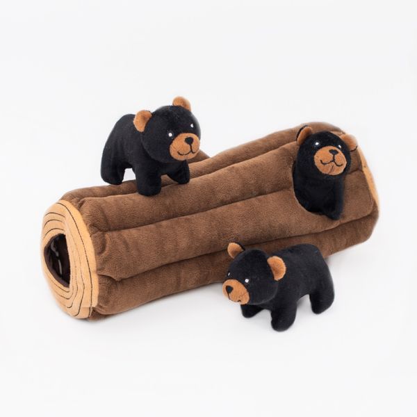 Zippy Paws ZIPPY BURROW DOG TOY BLACK BEAR LOG