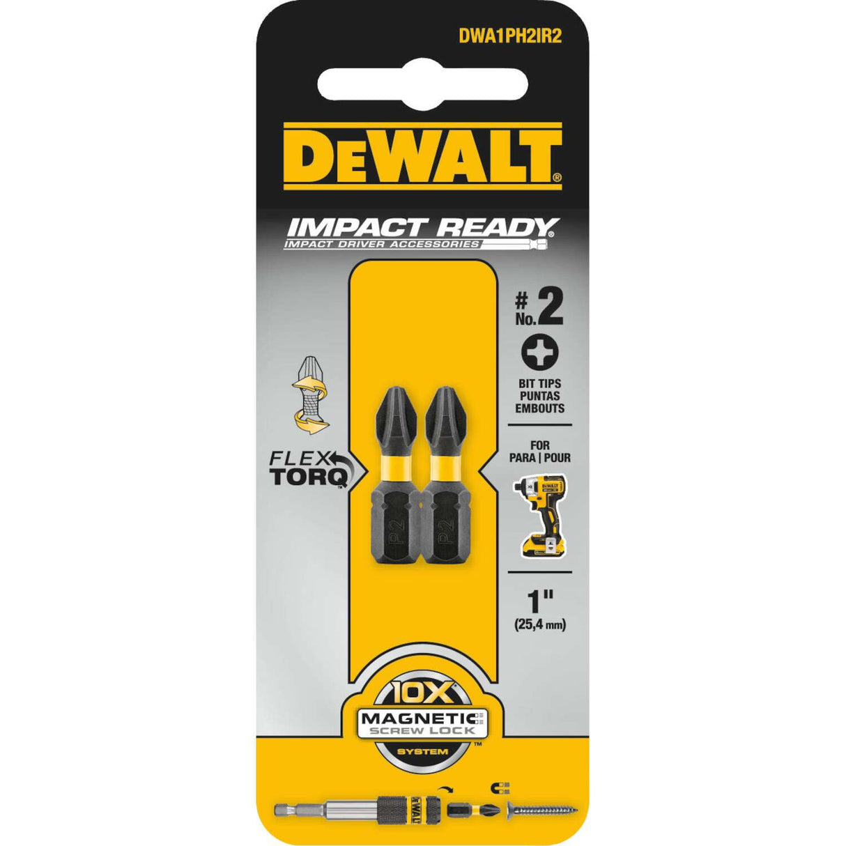 Dewalt FlexTorq Impact Ready Phillips No.2 X 1 IN. Screwdriver Bit - BLACK OXIDE - 2 PACK