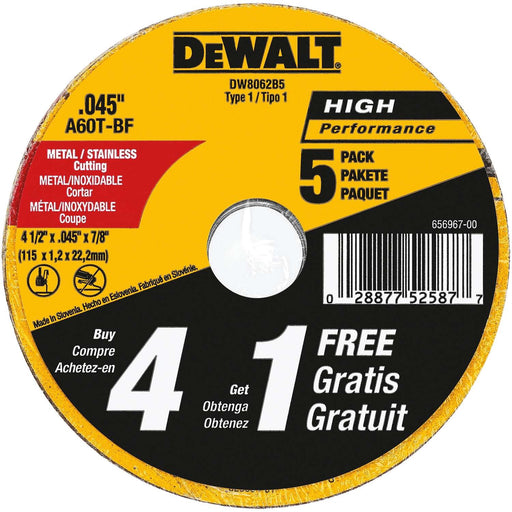 Dewalt 4-1/2 IN. X 0.45 IN X 7/8 IN. General Purpose Metal Cutting Wheel - 5 PACK