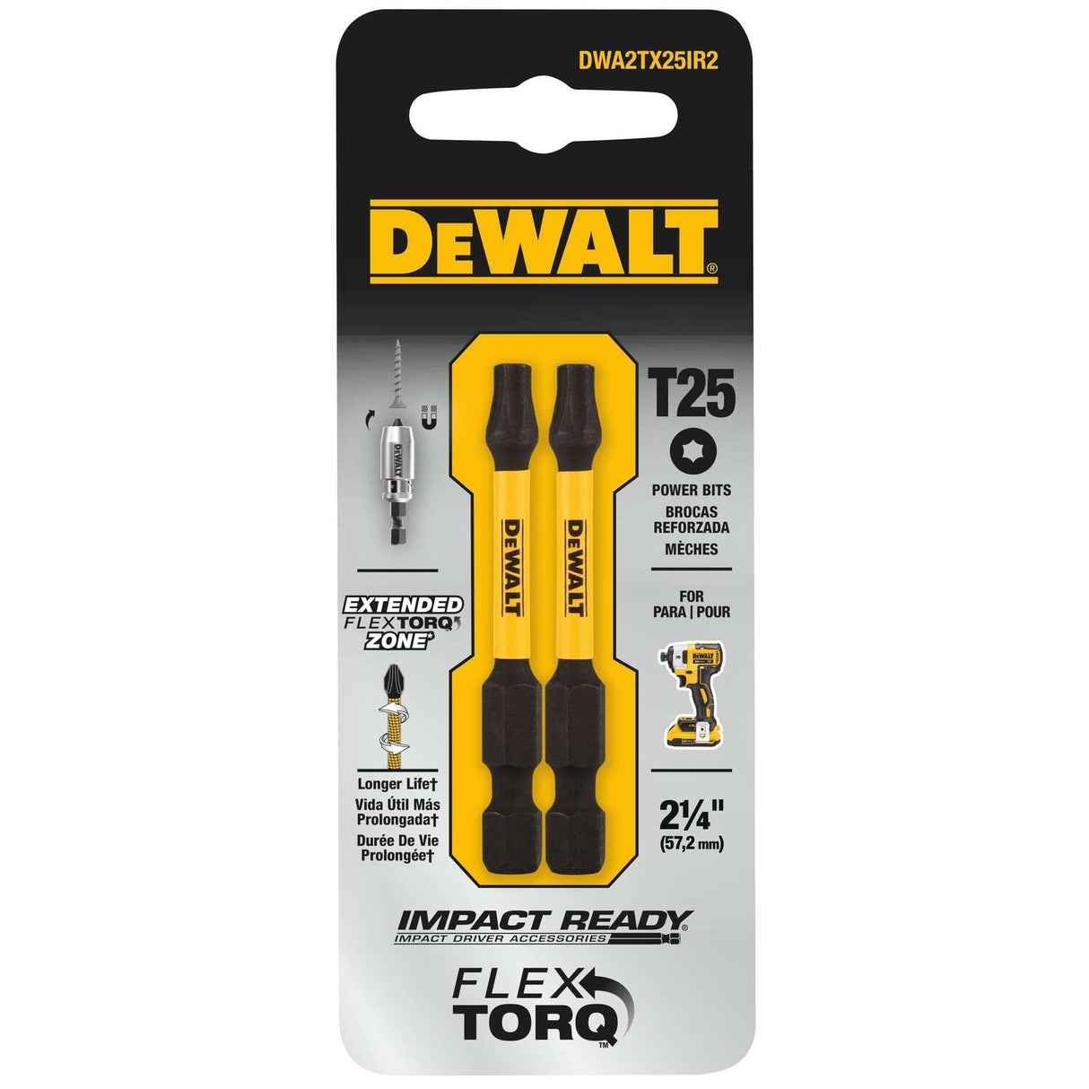 Dewalt FlexTorq Impact Ready Torx T25 X 2-1/4 IN. Screwdriver Bit - STEEL - 2 PACK