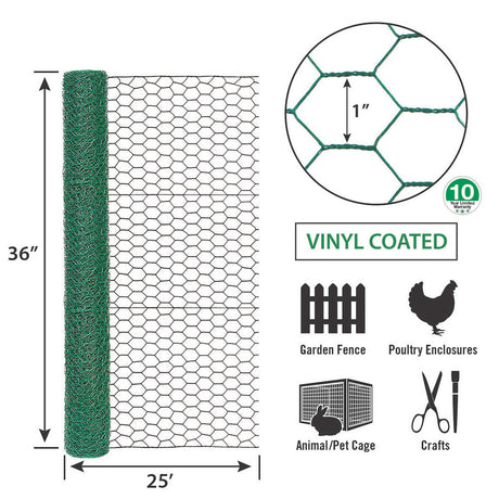 Garden Zone 36in x 25ft Green Vinyl Chicken Wire with 1in Openings GREEN / 1IN_3X25FT