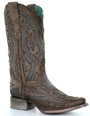 Corral Boots Gray Inlay and Studs Square Toe GREY