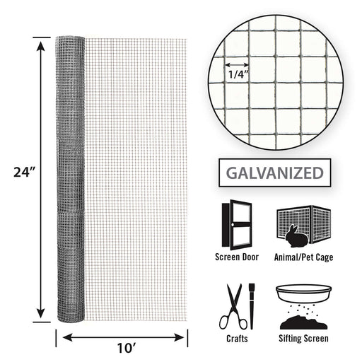 Garden Zone 24in x 10ft Galvanized Hardware Cloth with 1/4in Openings .25_2X10FT