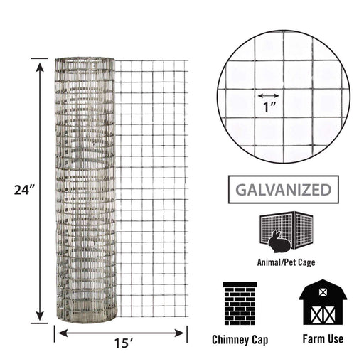 Garden Zone 24in x 15ft Galvanzed Welded Wire Fence with 1in x 1in Openings 1X1_24X15