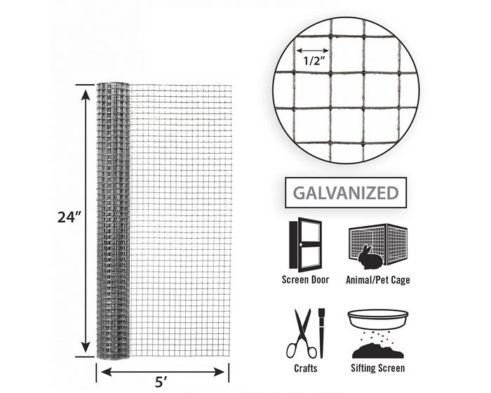 Garden Zone Garden Craft 24in x 5ft Galvanized Hardware Cloth with 1/2in Square Openings