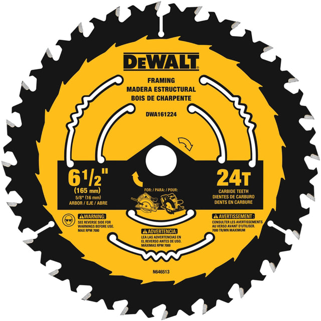 Dewalt 6-1/2 IN. X 5/8 IN. 24-Tooth Tungsten Carbide Circular Saw Blade