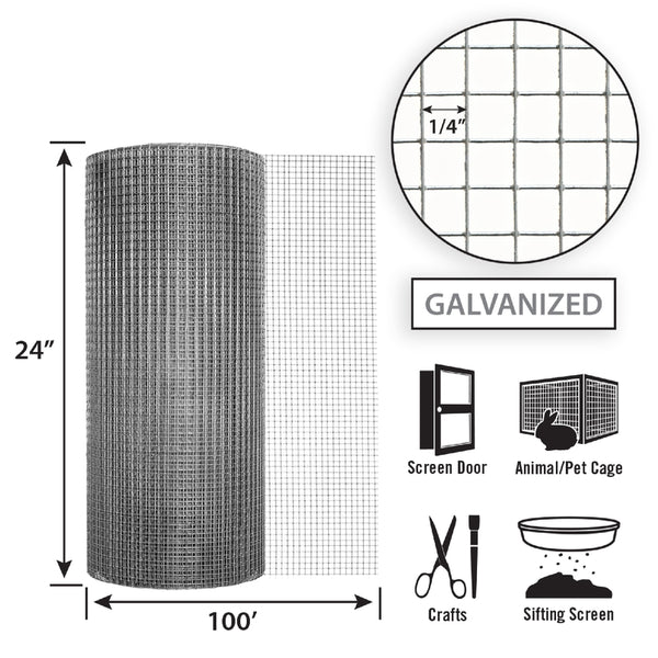 Garden Zone 24in x 100ft Galvanized Hardware Cloth with 1/4in Openings .25IN_2X100FT_23GA