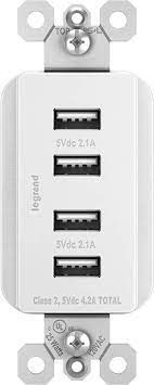 Pass & Seymour Quad USB Charger, White WHITE