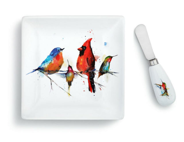Dean Crouser Little Birds Ceramic Plate with Spreader Set