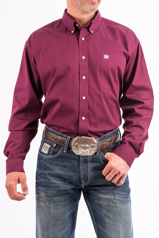 Cinch Men's Solid Button-Down Long Sleeve Western Shirt / Burgundy