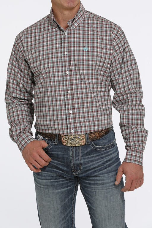 Cinch Men's Plaid Button-Down Long Sleeve Western Shirt / Burgundy