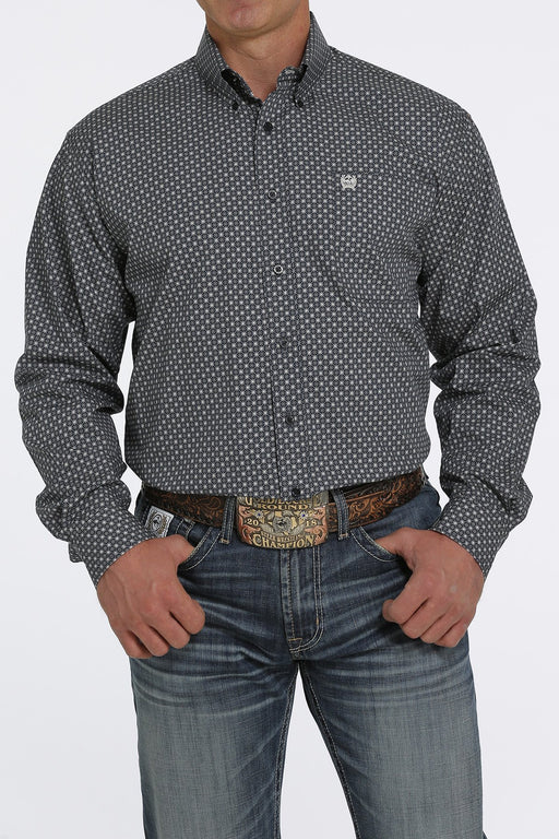 Cinch Men's Geometic Print Button-Down Long Sleeve Western Shirt / Navy