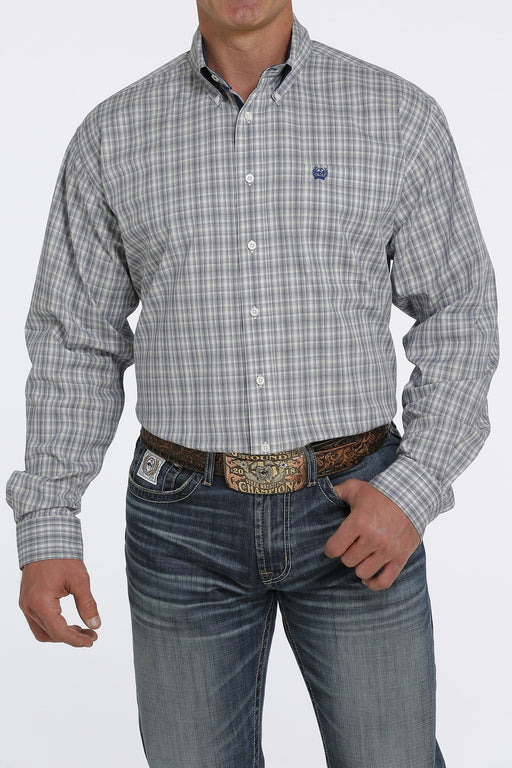 Cinch Men's Stretch Plaid Button-Down Long Sleeve Western Shirt / Cream