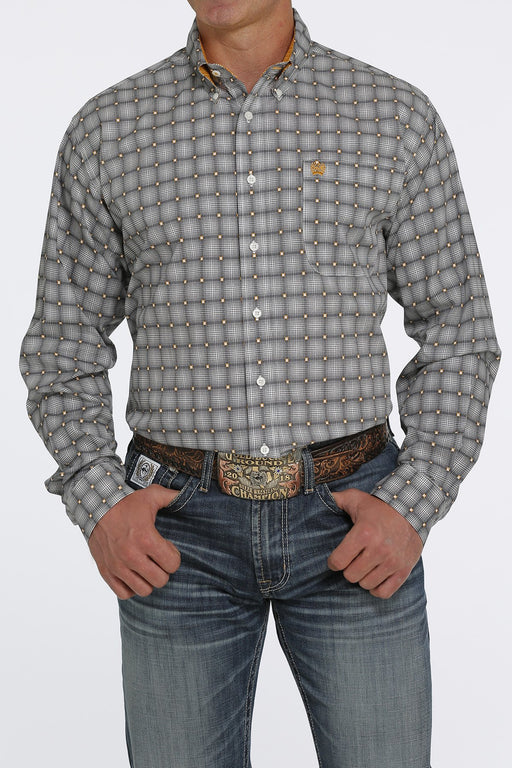 Cinch Men's Geometric Plaid Button-Down Long Sleeve Western Shirt / Cream