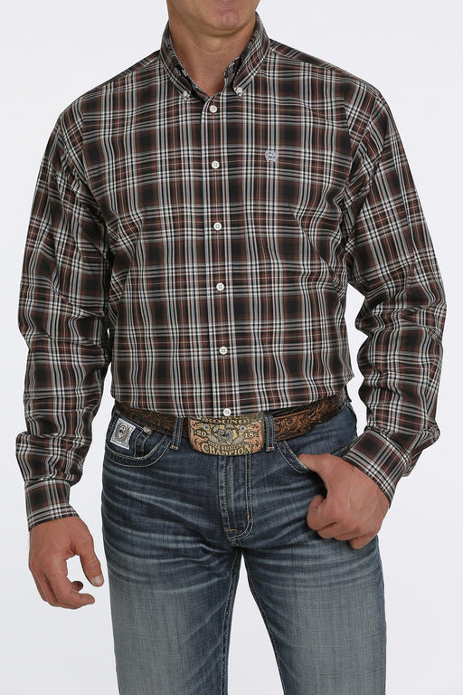 Cinch Men's Plaid Button-Down Long Sleeve Western Shirt / Brown