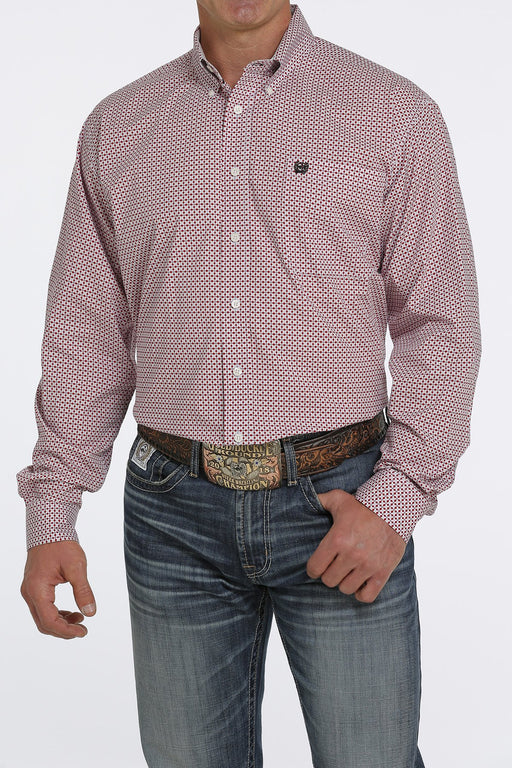 Cinch Men's Geometric Print Button-Down Long Sleeve Western Shirt / Red