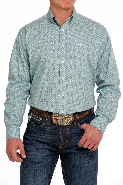 Cinch Men's Geometric Print Button-Down Long Sleeve Western Shirt / Blue