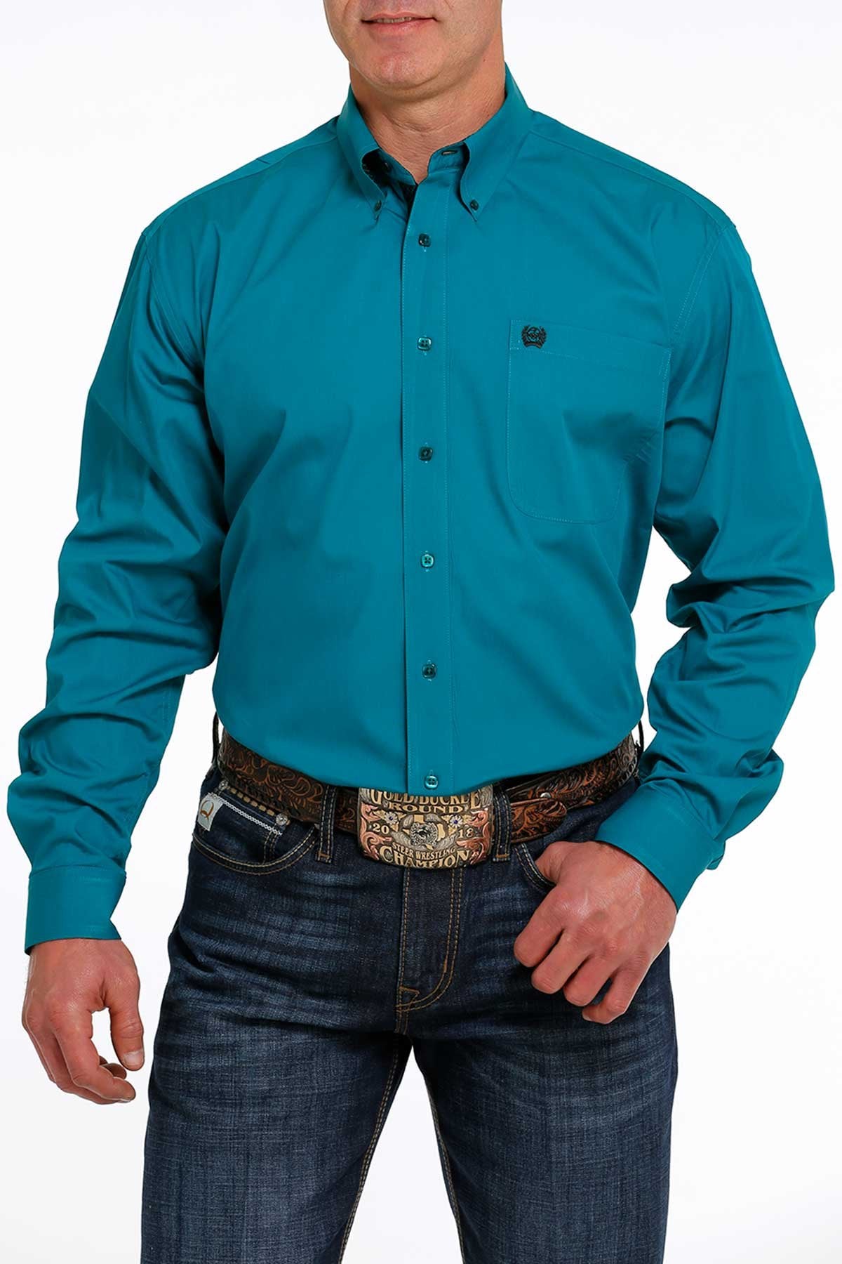 Cinch Men's Solid Button-Down Long Sleeve Western Shirt / Teal