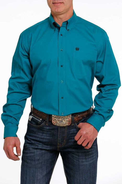 Cinch Men's Solid Button-Down Long Sleeve Western Shirt / Teal