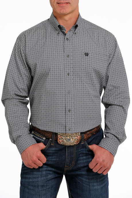 Cinch Men's Geometric Print Button-Down Long Sleeve Western Shirt / Grey