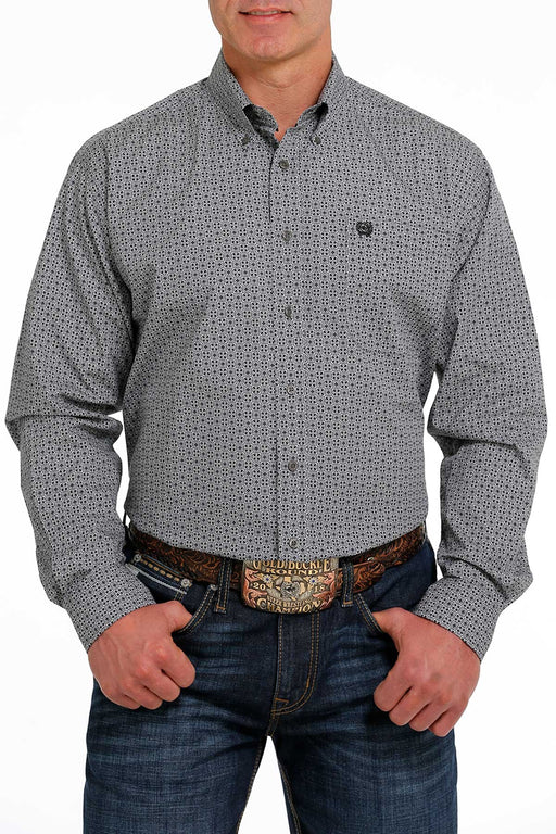Cinch Men's Geometric Print Button-Down Long Sleeve Western Shirt / Grey