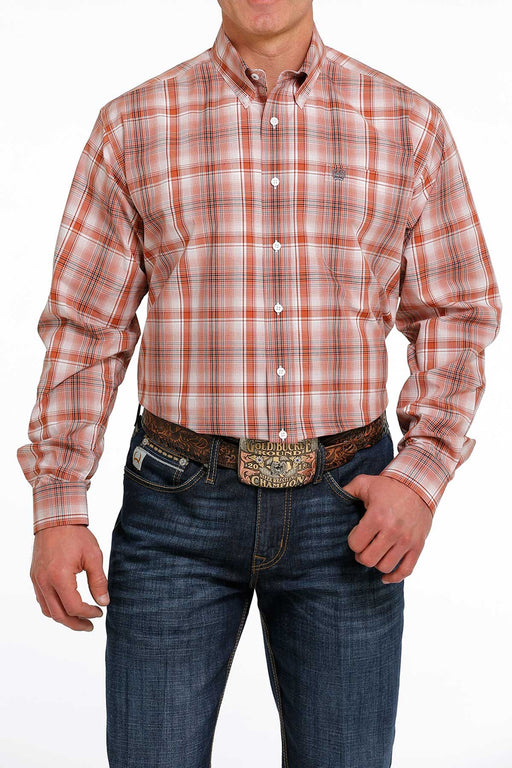 Cinch Men's Plaid Button-Down Long Sleeve Western Shirt / Orange