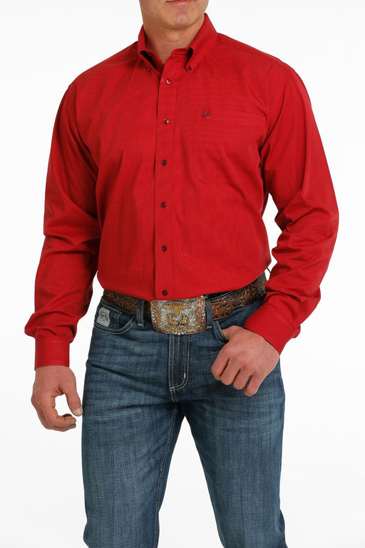 Cinch Men's Striped Print Button-Down Long Sleeve Western Shirt / Red