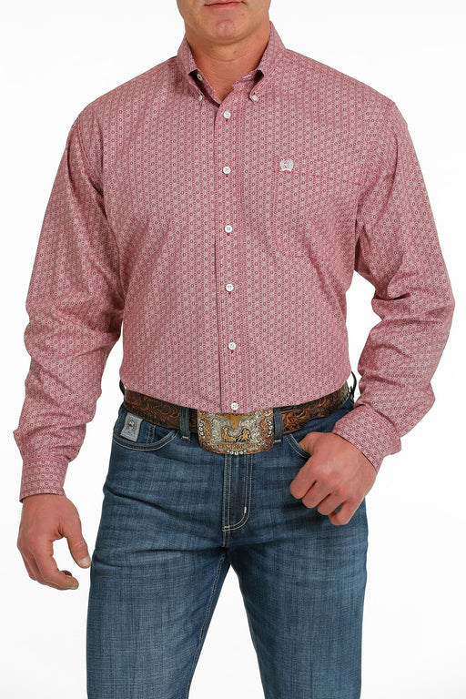Cinch Men's Geometric Print Button-Down Long Sleeve Western Shirt / Burgundy