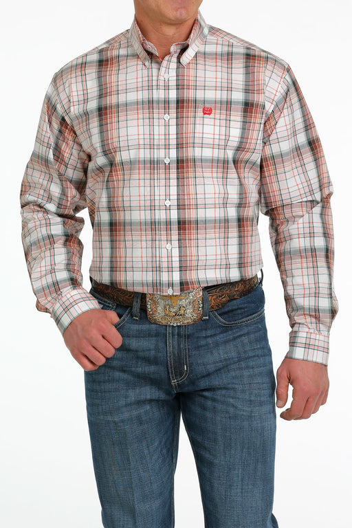Cinch Men's Plaid Button-Down Long Sleeve Western Shirt / White