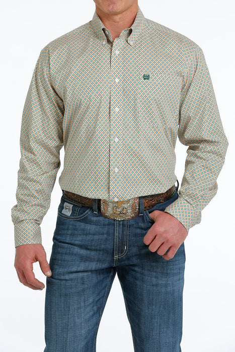Cinch Men's Geometric Print Button-Down Long Sleeve Western Shirt / Teal