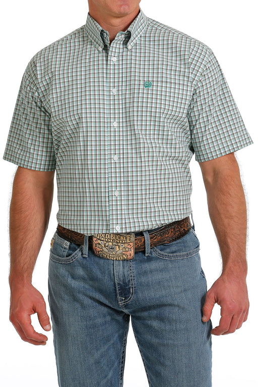 Cinch Men's Plaid Button-Down Short Sleeve Western Shirt / White