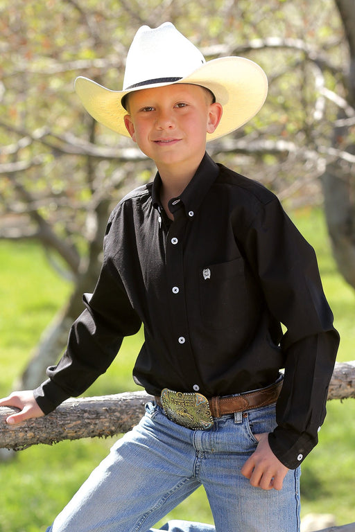 Cinch Boy's Solid Twill Button-Down Long Sleeve Western Shirt / Black
