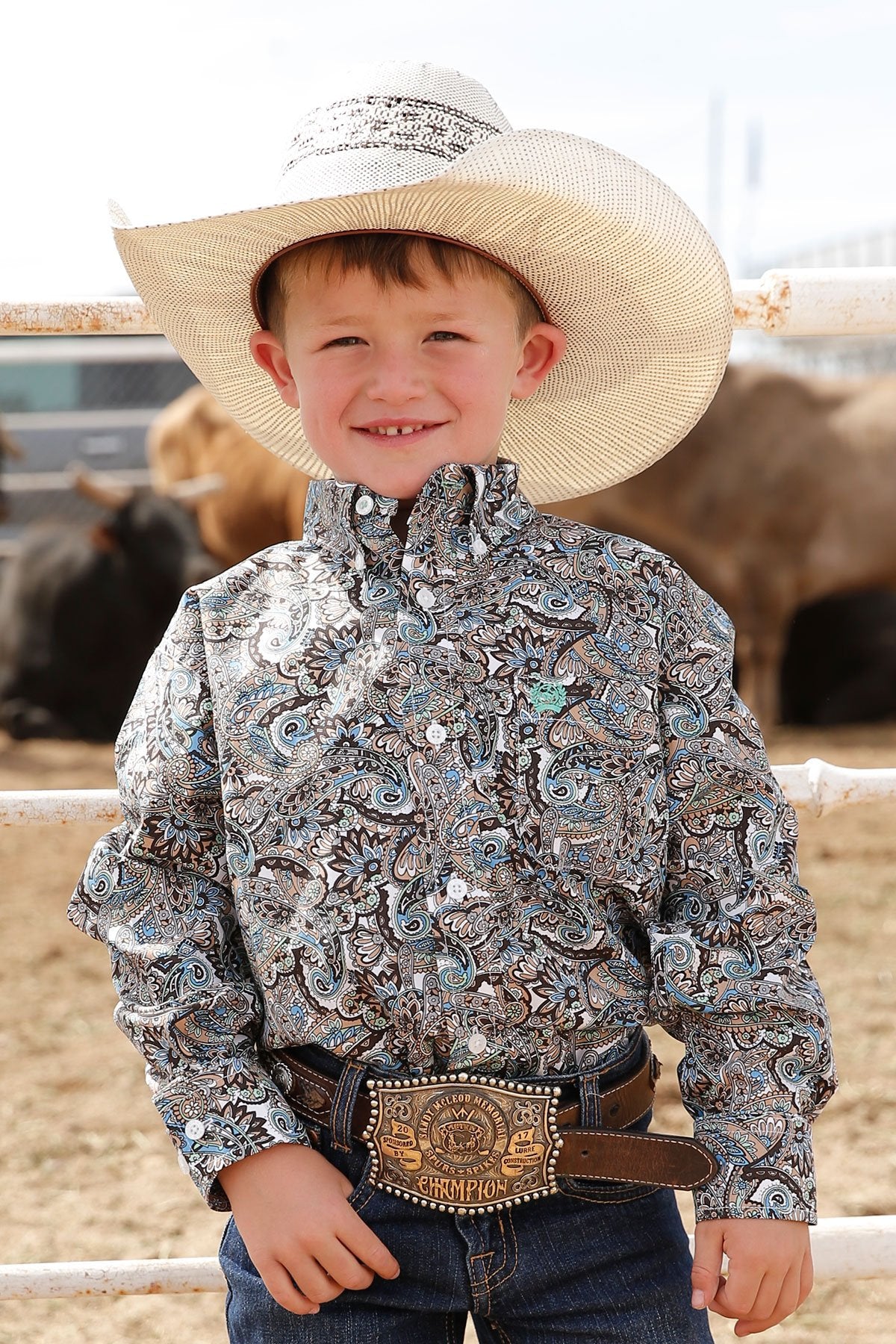 Cinch Boy's Match Dad Paisley Print Button-Down Long Sleeve Western Shirt / Brown