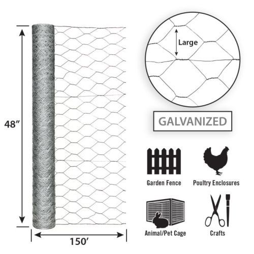 Garden Zone 48in x 150ft Galvanized Chicken Wire with 2in Openings / 2IN_20GA